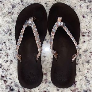 Reef glitter cushion sandals. Rose gold straps. 8.